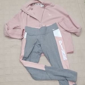 PINK fluffy blush sweater n bottom medium